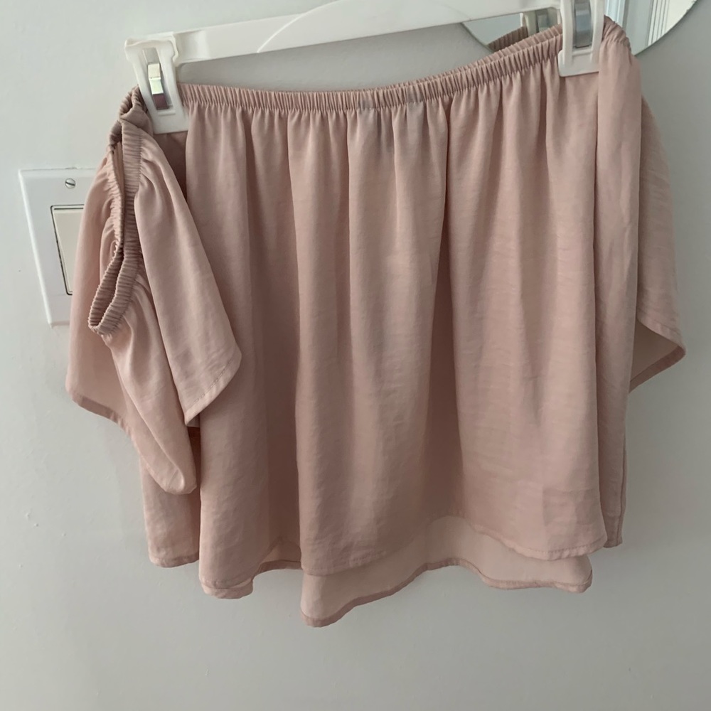 Silky light pink off the shoulder top